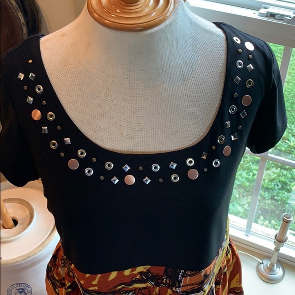 Tiana B Mixed Media Dress Petite Large Blk/Print - Picture 2 of 8